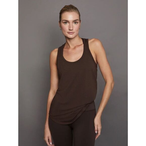 Carbon38 Tank Top Womens XS Dark Brown Scoop Neck‎ Racerback Jersey Everyday NEW - Picture 1 of 11